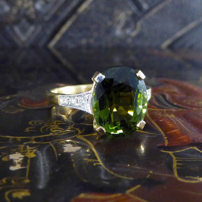 Art Deco Style 4.10ct Green Tourmaline and Diamond Ring