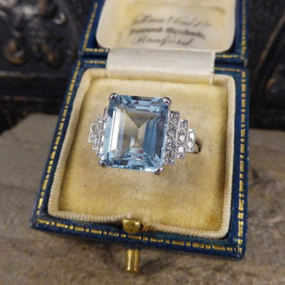 Art Deco Style 5.50ct Aquamarine and Diamond Ring