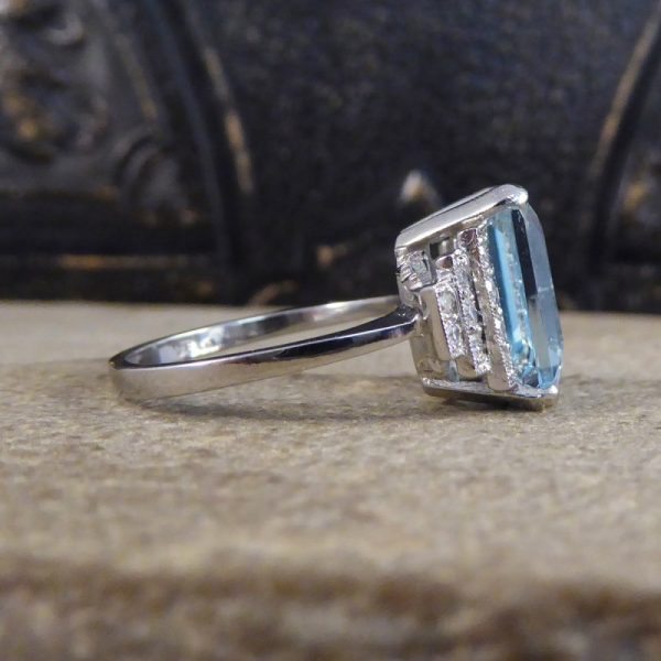 Art Deco Style 5.50ct Aquamarine and Diamond Ring
