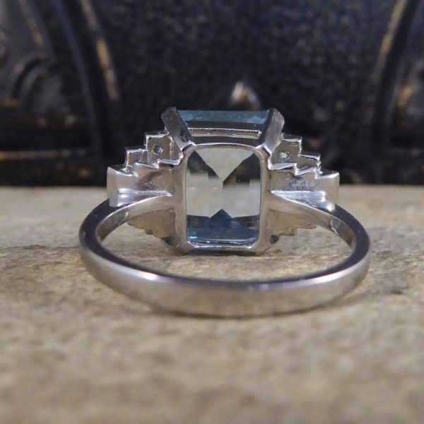 Art Deco Style 5.50ct Aquamarine and Diamond Ring