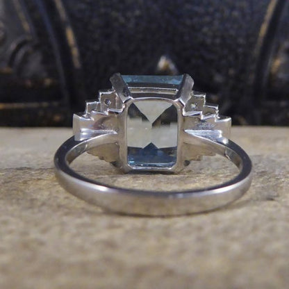 Art Deco Style 5.50ct Aquamarine and Diamond Ring