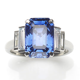 Art Deco Style 6.67ct Sapphire and Diamond Platinum Ring