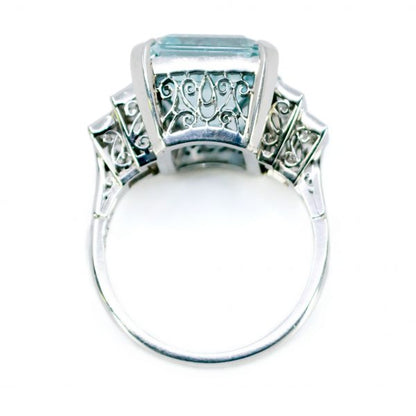 Art Deco Style 9.51ct Aquamarine and Diamond Platinum Ring