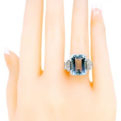 Art Deco Style 9.51ct Aquamarine and Diamond Platinum Ring