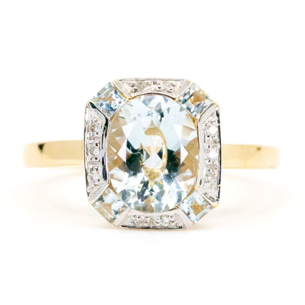 Art Deco Style Aquamarine Diamond Cluster Ring