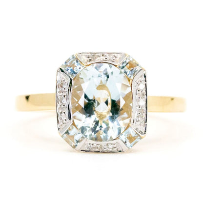 Art Deco Style Aquamarine Diamond Cluster Ring