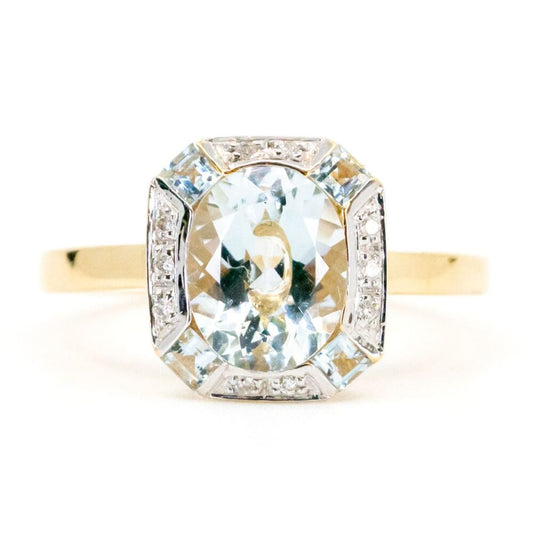 Art Deco Style Aquamarine Diamond Cluster Ring