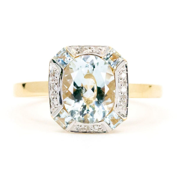 Art Deco Style Aquamarine Diamond Cluster Ring