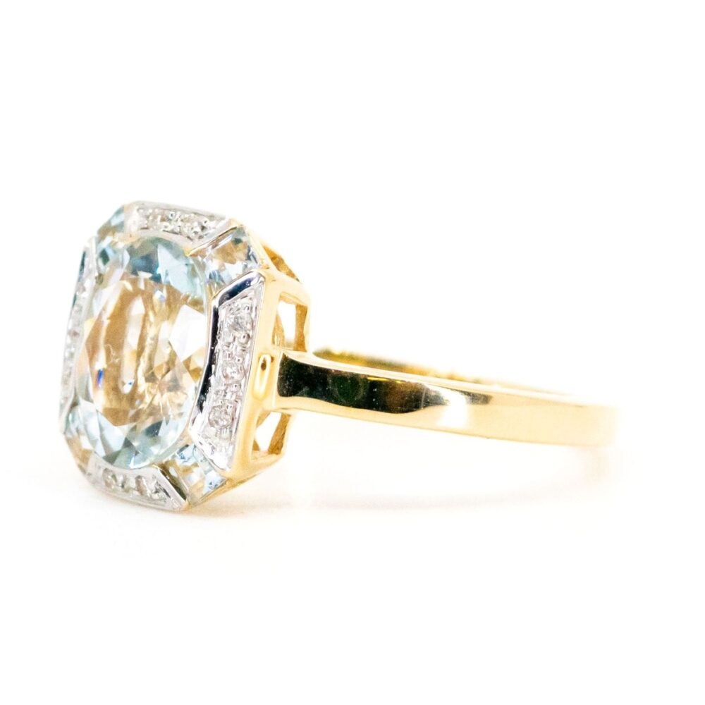 Art Deco Style Aquamarine Diamond Cluster Ring