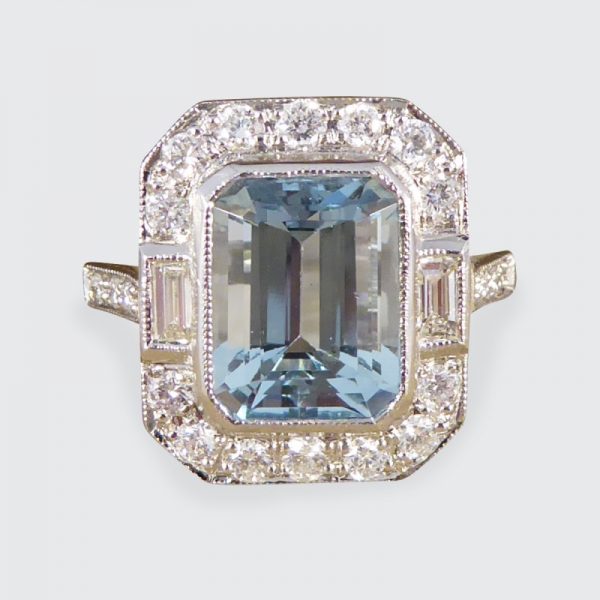 Art Deco Style Aquamarine Diamond Cluster Ring