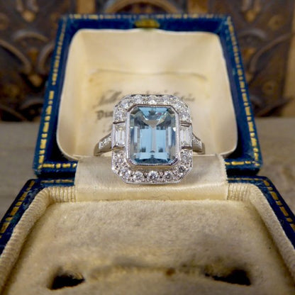 Art Deco Style Aquamarine Diamond Cluster Ring