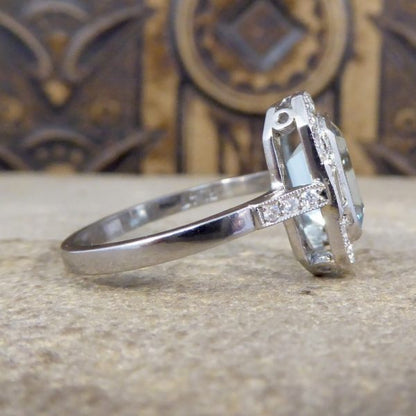 Art Deco Style Aquamarine Diamond Cluster Ring