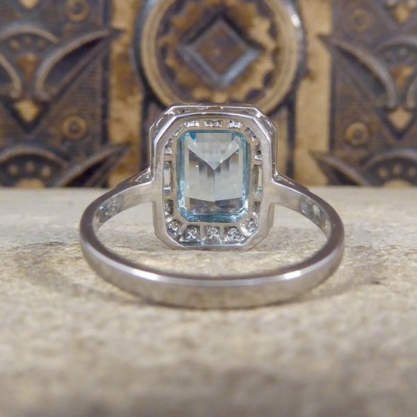 Art Deco Style Aquamarine Diamond Cluster Ring