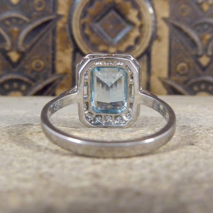 Art Deco Style Aquamarine Diamond Cluster Ring