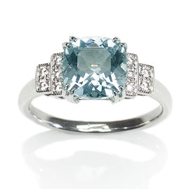 Art Deco Style Aquamarine Diamond Ring