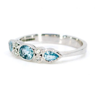 Art Deco Style Aquamarine and Diamond Band Ring