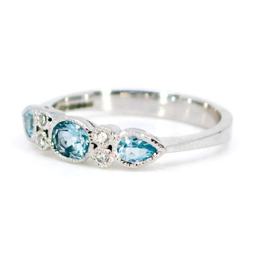 Art Deco Style Aquamarine and Diamond Band Ring
