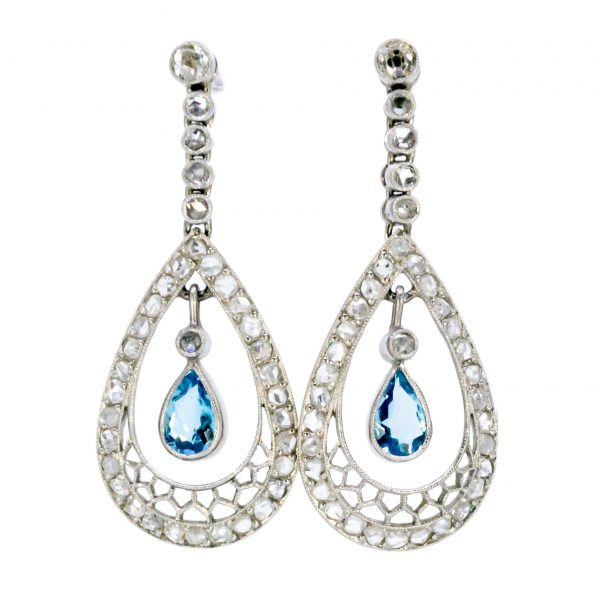 Art Deco Style Aquamarine and Diamond Drop Earrings