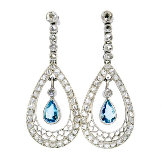 Art Deco Style Aquamarine and Diamond Drop Earrings