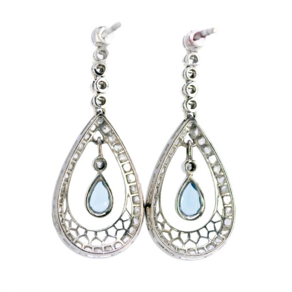 Art Deco Style Aquamarine and Diamond Drop Earrings