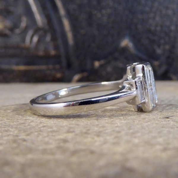 Art Deco Style Aquamarine and Diamond Platinum Ring