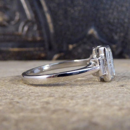 Art Deco Style Aquamarine and Diamond Platinum Ring