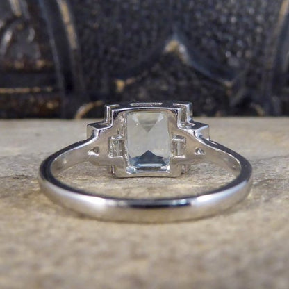 Art Deco Style Aquamarine and Diamond Platinum Ring