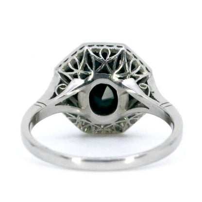 Art Deco Style Black Onyx and Diamond Platinum Ring