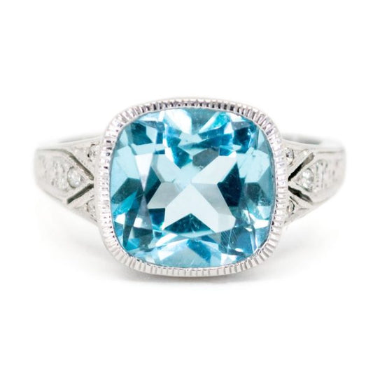 Art Deco Style Blue Topaz Diamond Ring