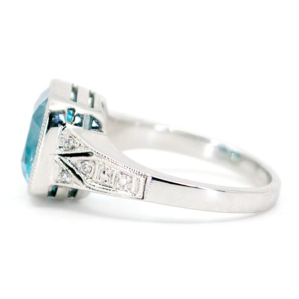 Art Deco Style Blue Topaz Diamond Ring
