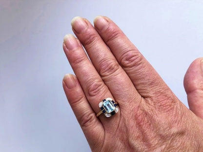 Art Deco Style Blue Topaz Sapphire Diamond Ring