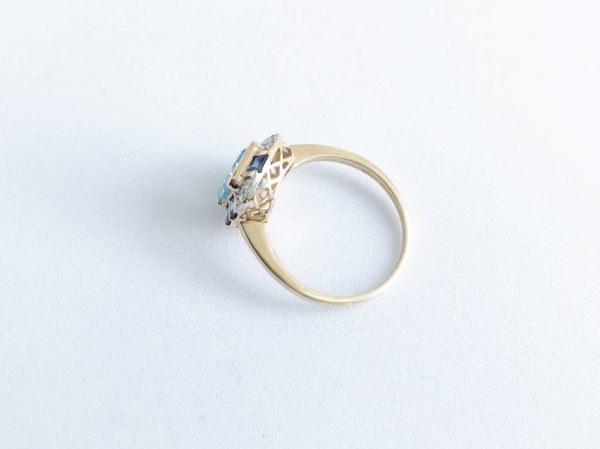 Art Deco Style Blue Topaz Sapphire Diamond Ring