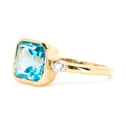 Art Deco Style Blue Topaz and Diamond Ring