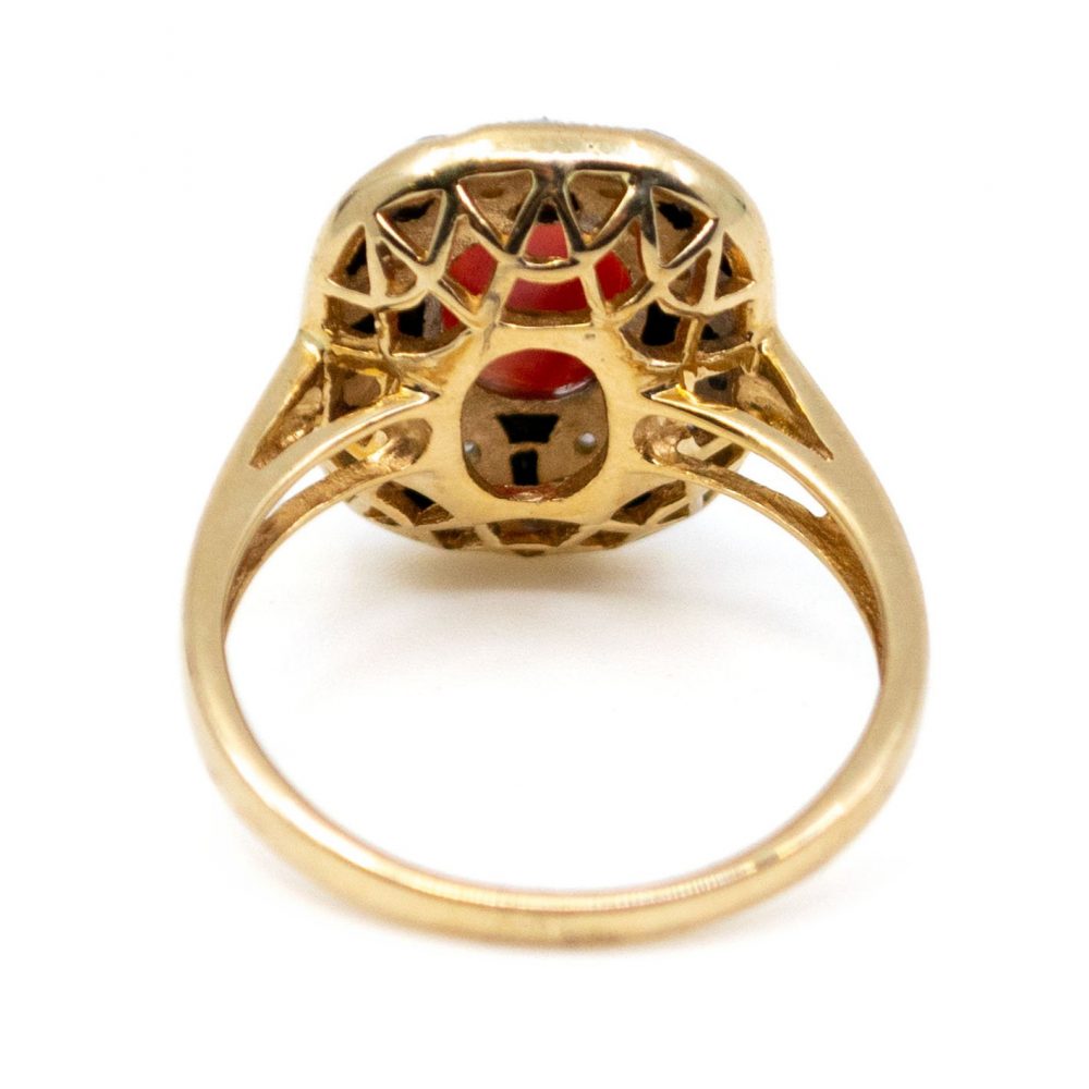 Art Deco Style Coral Onyx and Diamond Ring