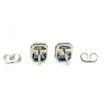 Art Deco Style Diamond Sapphire Cluster Platinum Earrings