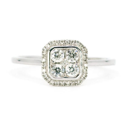 Art Deco Style Diamond Square Cluster 18ct White Gold Ring