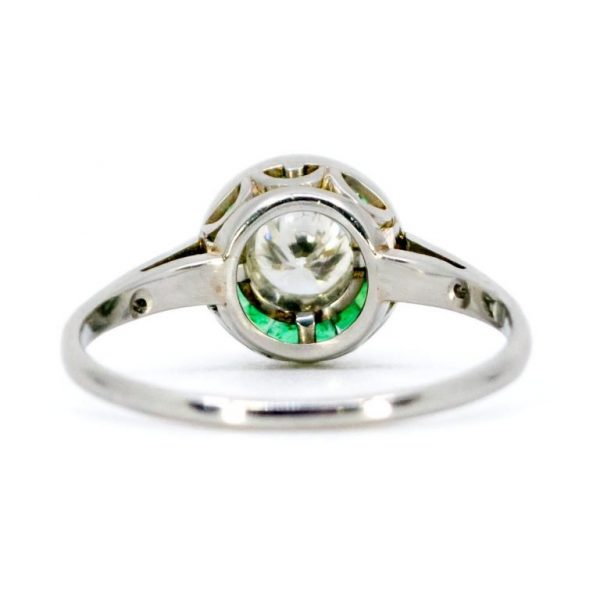 Art Deco Style Diamond and Emerald Target Cluster Platinum Ring