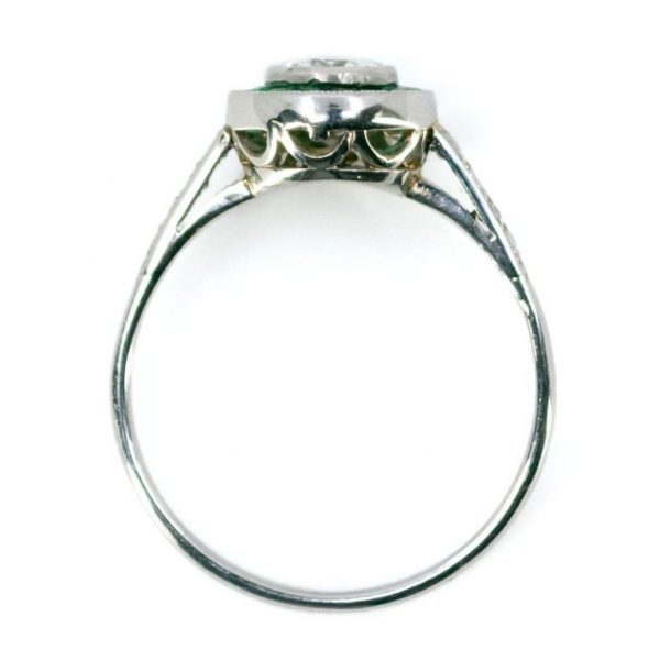 Art Deco Style Diamond and Emerald Target Cluster Platinum Ring