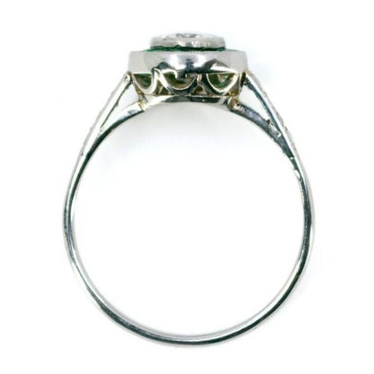 Art Deco Style Diamond and Emerald Target Cluster Platinum Ring