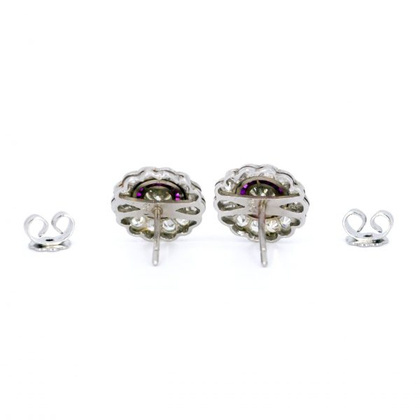 Art Deco Style Diamond and Ruby Target Cluster Earrings