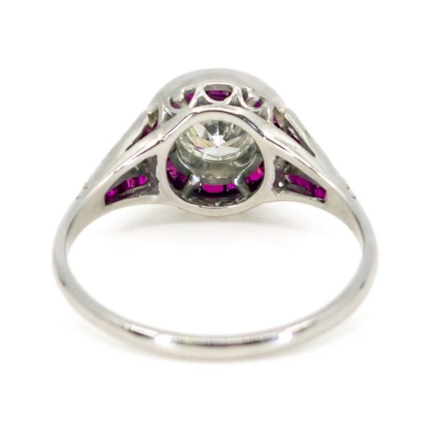 Art Deco Style Diamond and Ruby Target Cluster Platinum Ring