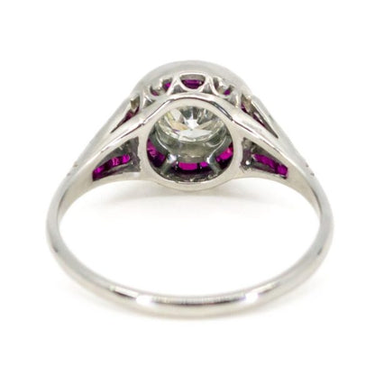 Art Deco Style Diamond and Ruby Target Cluster Platinum Ring