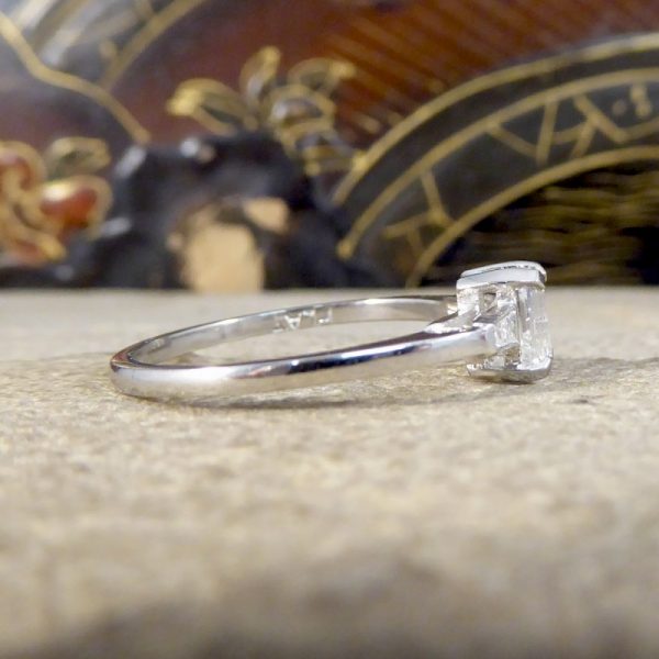 Art Deco Style Emerald Cut Diamond Ring with Baguette Cut Shoulders