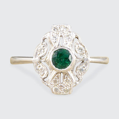 Art Deco Style Emerald and Diamond Plaque Ring