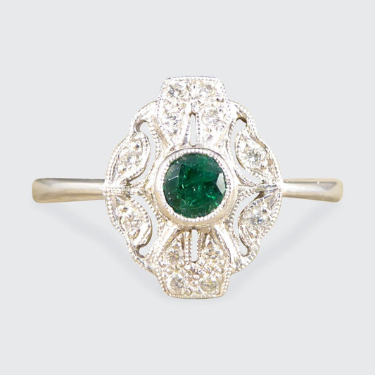 Art Deco Style Emerald and Diamond Plaque Ring