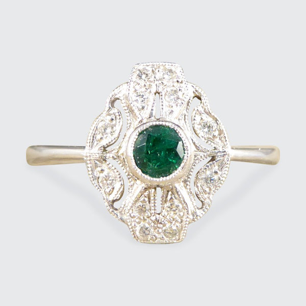 Art Deco Style Emerald and Diamond Plaque Ring