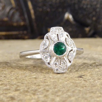 Art Deco Style Emerald and Diamond Plaque Ring