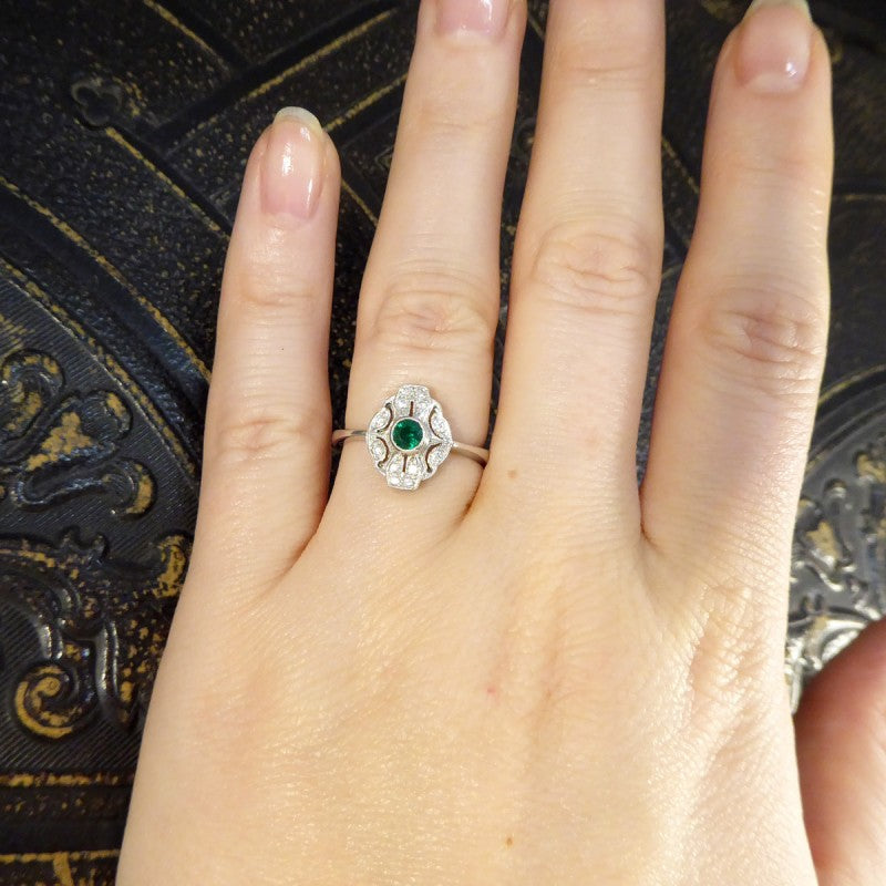 Art Deco Style Emerald and Diamond Plaque Ring