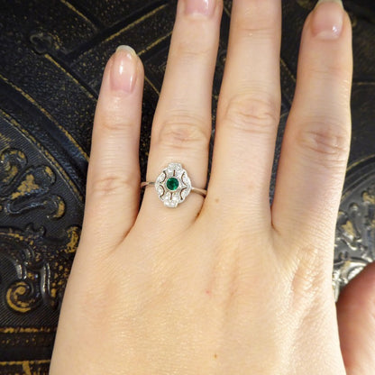 Art Deco Style Emerald and Diamond Plaque Ring
