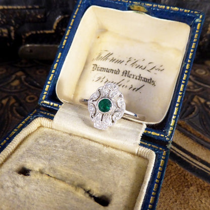 Art Deco Style Emerald and Diamond Plaque Ring